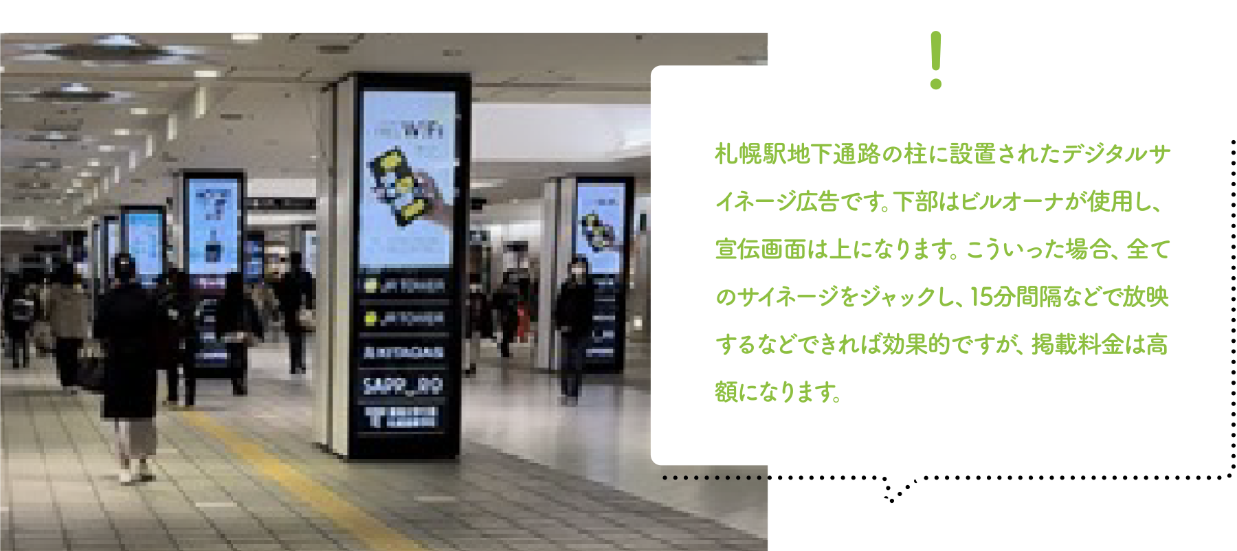 地下通路のデジタルサイネージの広告